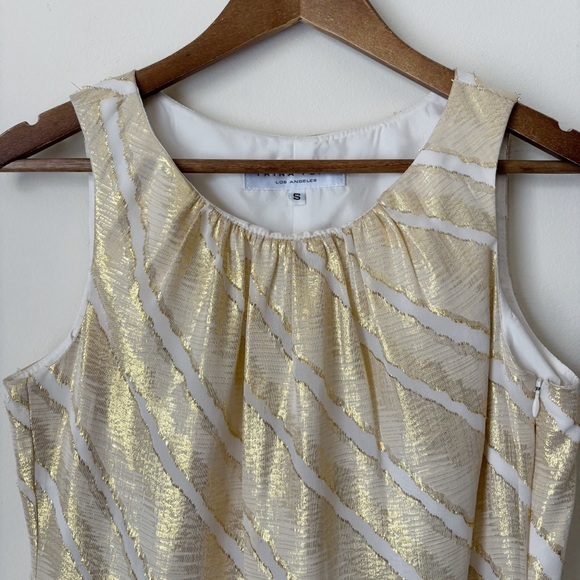Trina Turk Gold Striped Silk Tank Top Small Metallic - Picture 2 of 7